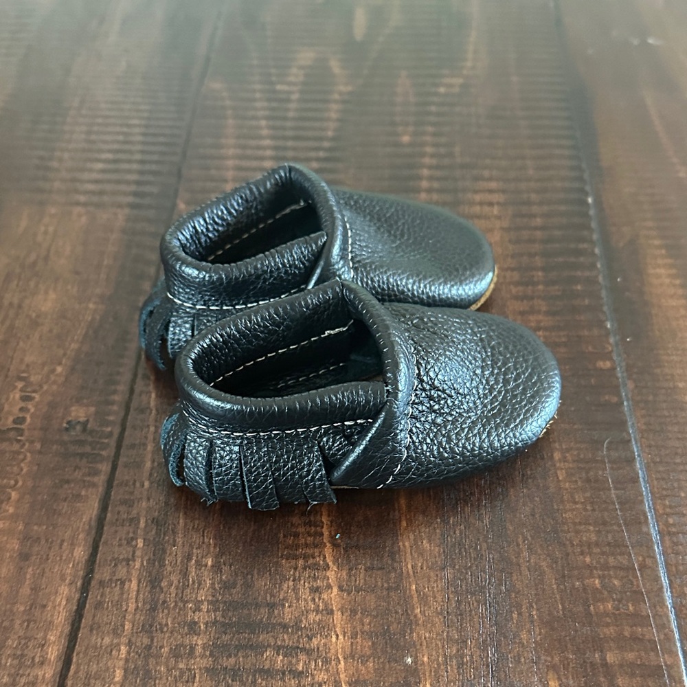 Starry Knight black Leather Kids Moccasins